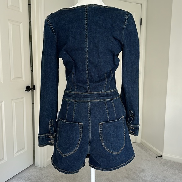 Free People CRVY High Society Denim Zip Romper - Picture 6 of 13